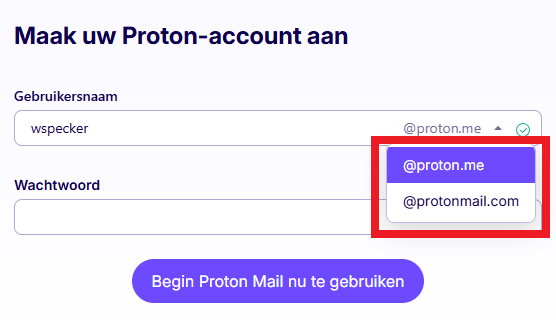 Registreren bij Proton